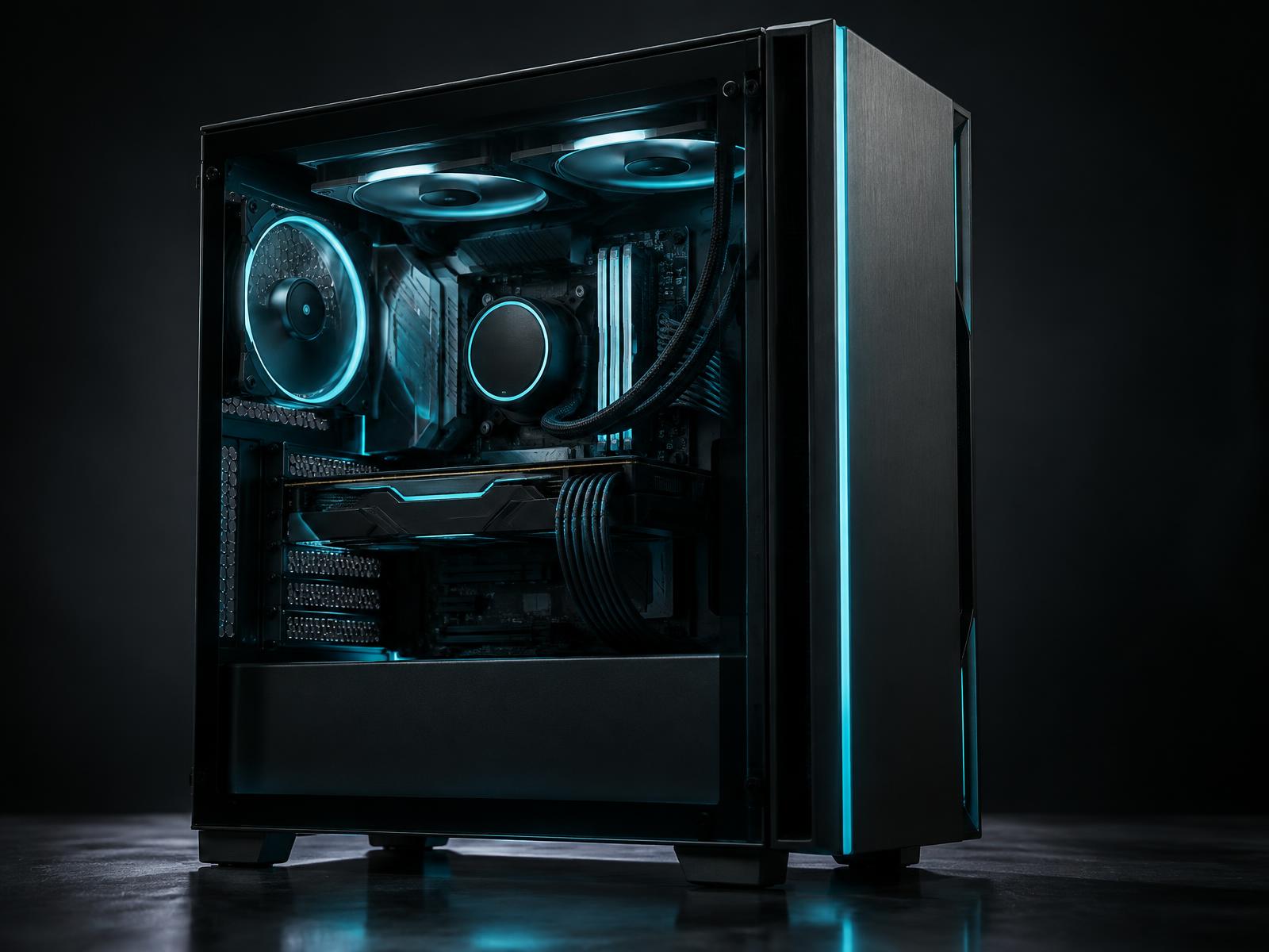 Gabinete gamer com painel de vidro e iluminação discreta